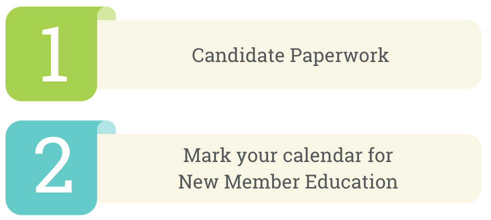 Step 1: Candidate Paperwork, Step 2: Mark your calendar for New Member Education